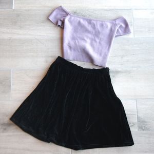 American Apparel Black Velvet Skater Skirt